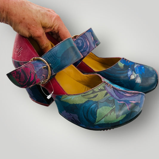 john fluevog / prepare leader / floral platform mary jane shoes / 8.5 (3894777632503140927)
