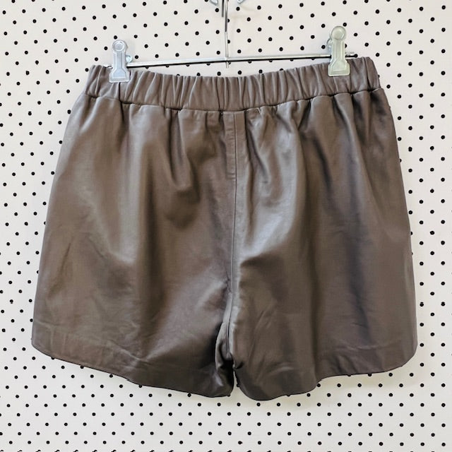 JULIETTE HOGAN / grey brown leather shorts / s / made in nz (3894815036336724885)