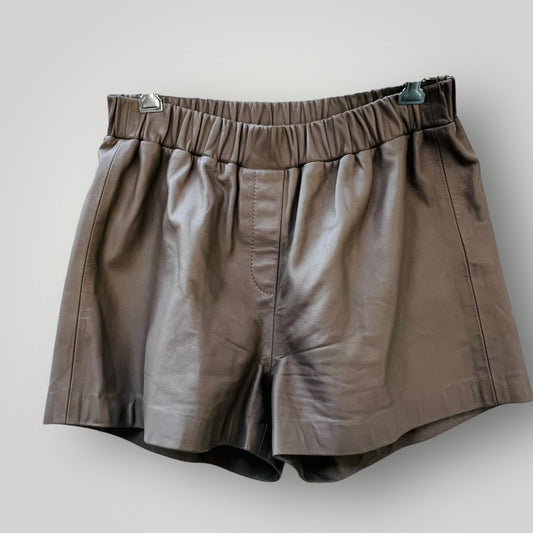 JULIETTE HOGAN / grey brown leather shorts / s / made in nz (3894815342658305887)