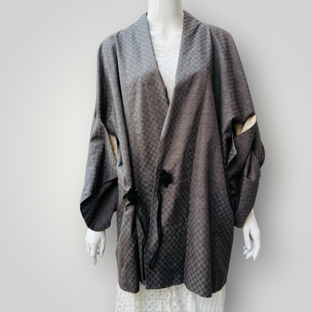 vintage / grey kimono hanten / one size (3895305358332354888)
