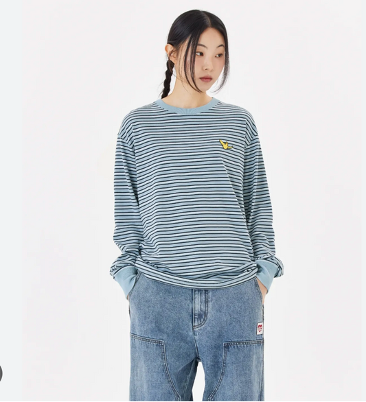 MARK GONZALES / logo striped longsleeved shirt / m (3895377943549385309)