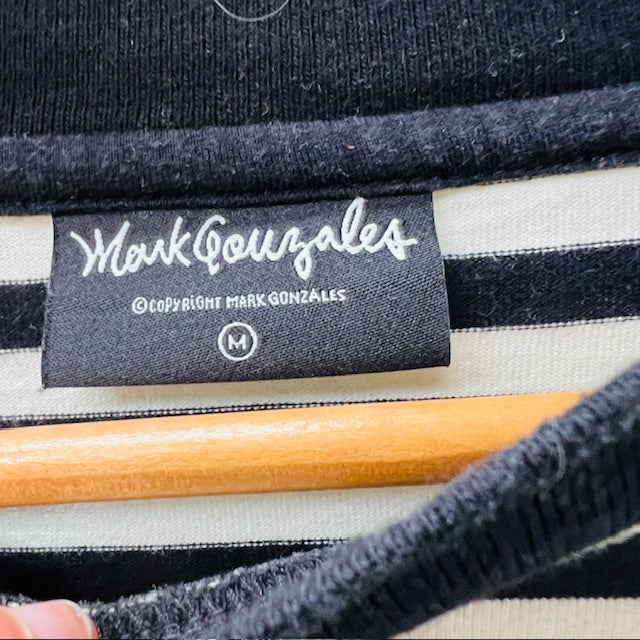 MARK GONZALES / logo striped longsleeved shirt / m (3895387172751386299)