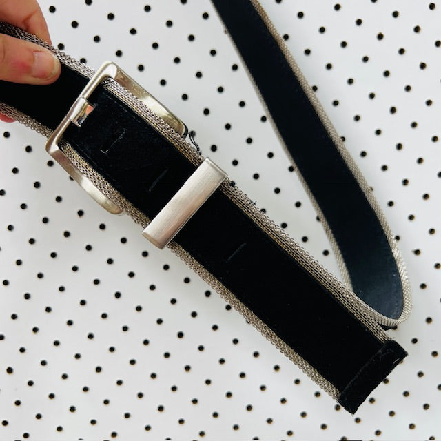 NINE WEST / leather belt with chain metal edging / XL (3895478123946150725)