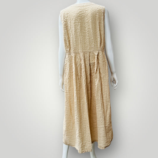soft cotton / beige sleeveless maxi dress with pockets / m (3895478357014833785)