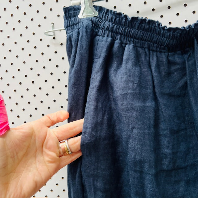 EB + IVE / navy linen balloon leg pants / L (3895915198958221981)