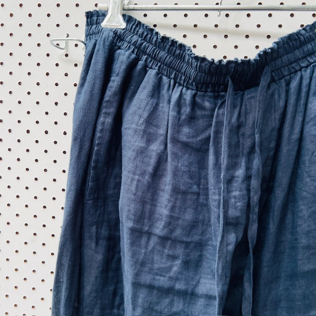 EB + IVE / navy linen balloon leg pants / L (3895915201418178308)