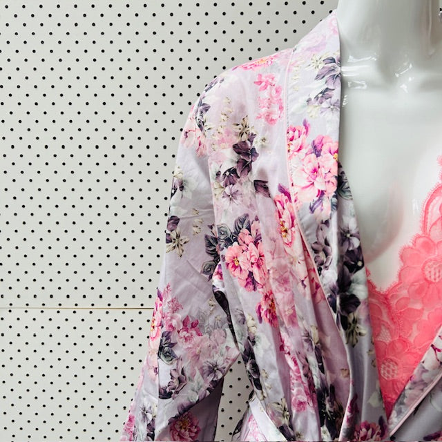 WYSTERIA LANE / floral satin robe / L (3896001263697581195)