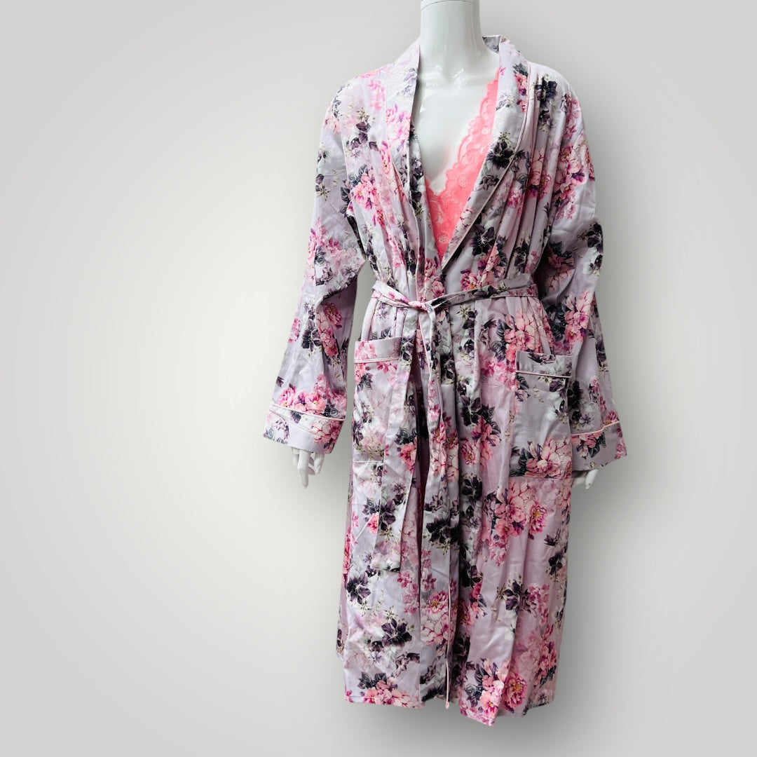 WYSTERIA LANE / floral satin robe / L (3896001981082454338)