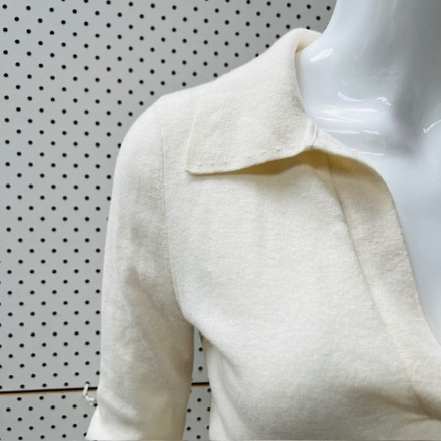 COUNTRY ROAD / cream merino silk polo jumper / s (3896075910332433844)