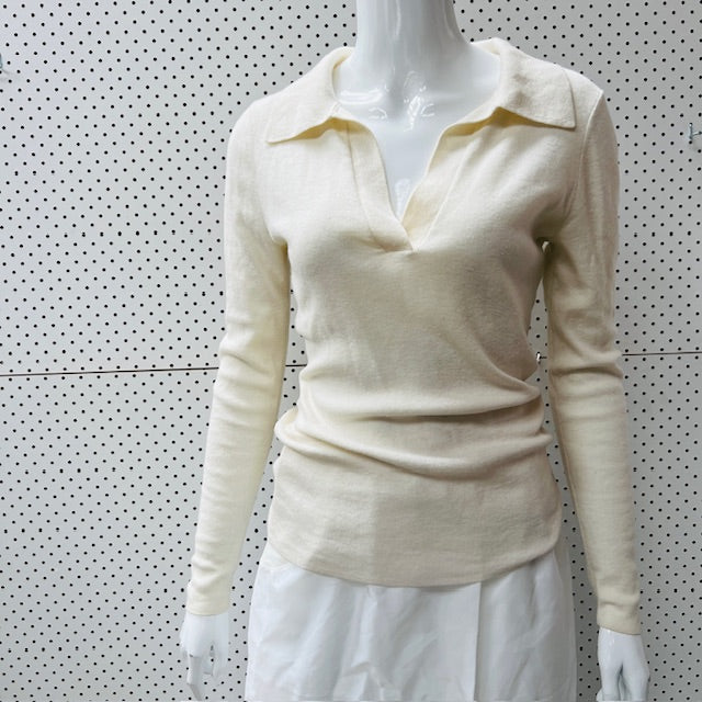 COUNTRY ROAD / cream merino silk polo jumper / s (3896075912070567756)