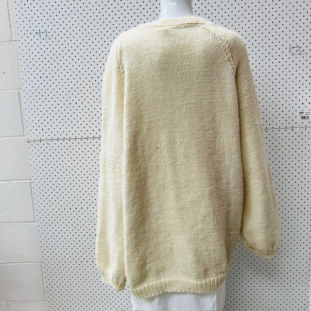 hand knitted / cream merino wool cardigan / L/XL (3896075913629420966)