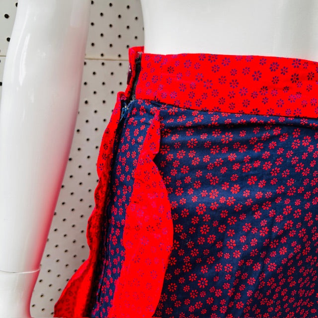 1970s nz vintage / HULLABALOO / frilled cotton skirt / s (3896075989815400424)
