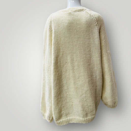 hand knitted / cream merino wool cardigan / L/XL (3896076126798175455)