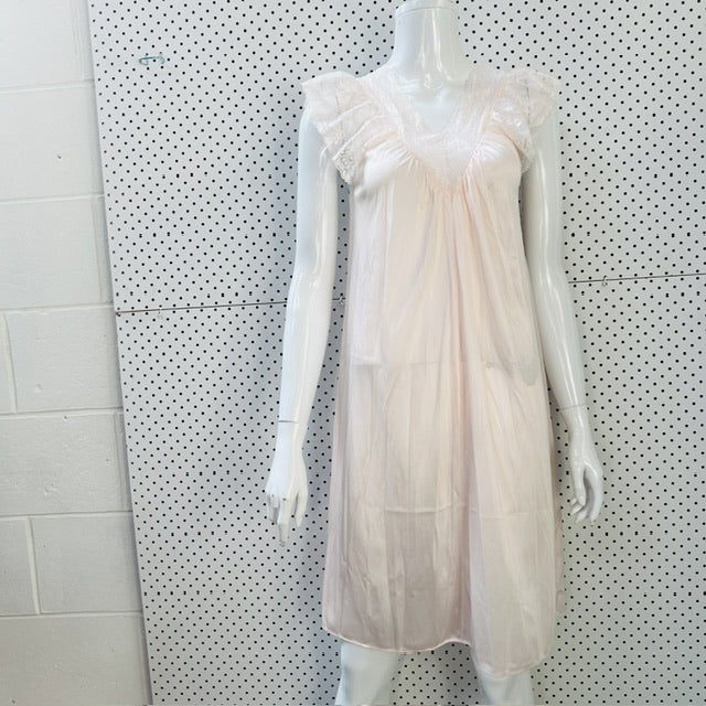 1990s vintage / bendon / pink chemise with frills / s (3896160631480100969)