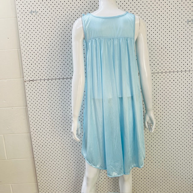 slinky satin / blue chemise with lace / m (3896160635001941294)