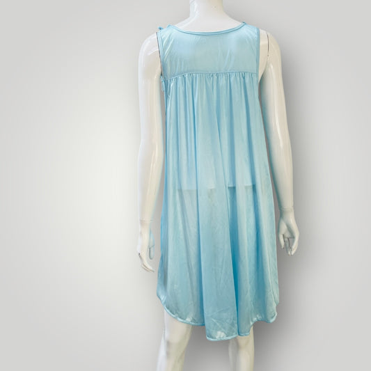 slinky satin / blue chemise with lace / m (3896160986469349980)