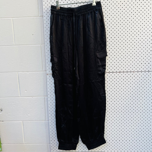 MAX / black satin cargo joggers / 12 (3896507699079678119)
