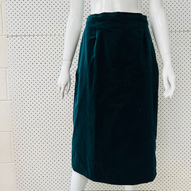 1990s nz vintage / green velvet pencil skirt / s (3896605869110266199)
