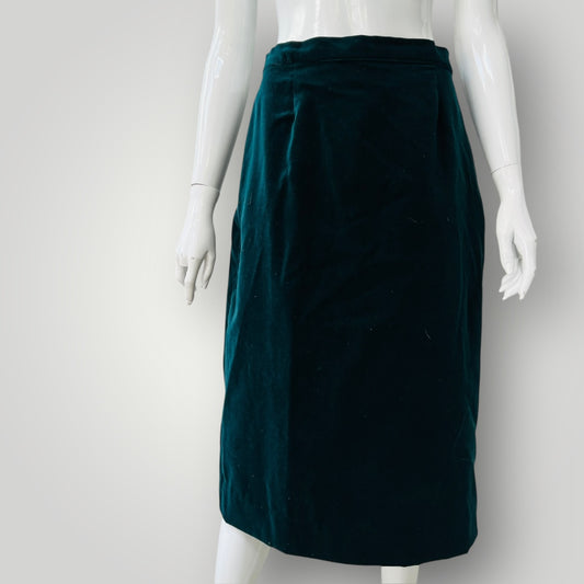 1990s nz vintage / green velvet pencil skirt / s (3896606024527204360)