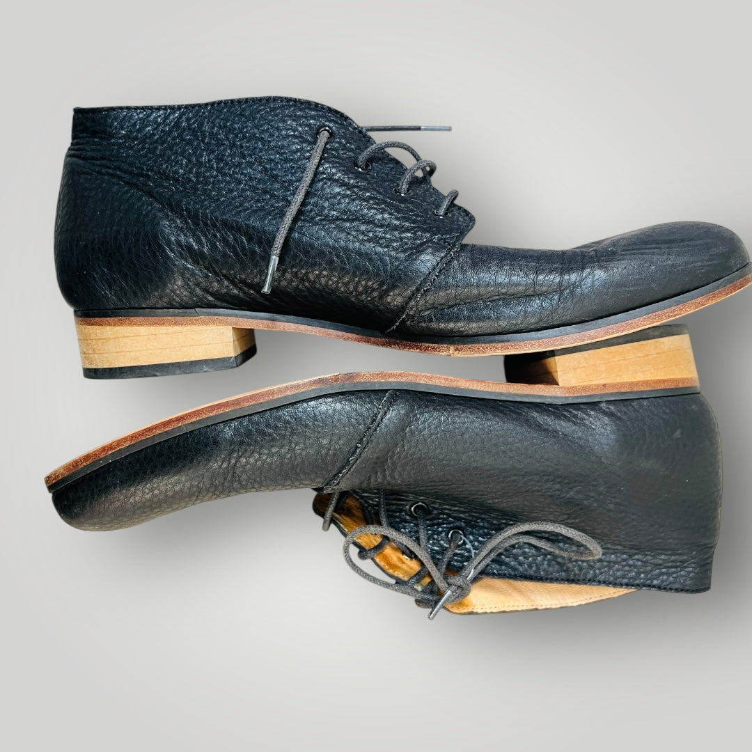 MINNIE COOPER / black leather lace up ankle boots / 42 (3897133314802637139)