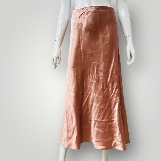 SILLS / pink satin skirt  / 18 / made in nz (3897373603677230857)