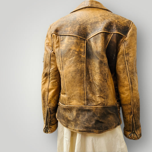 vintage / brown leather biker jacket / m (3897720202996928254)