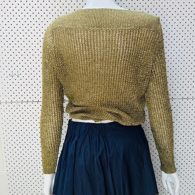 1960s nz vintage / SHETLAND / gold lurex boat neck top / s (3898494416764523592)