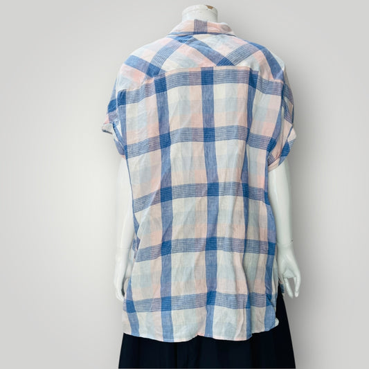 MAGGIE T / plaid linen shirt / L/XL (3898494995578546650)