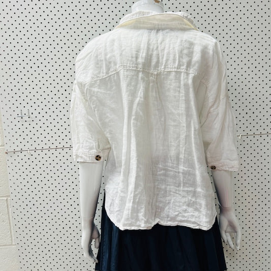 ZARA / white linen shirt / m (3898514341853544545)