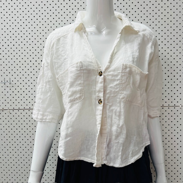 ZARA / white linen shirt / m (3898514346670625700)