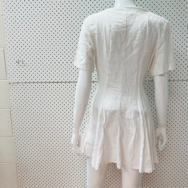 THORNTON HALL / white linen1980s skater dress / S (3899197751208749442)