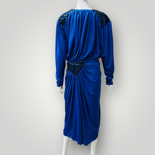 1980s aussie vintage / MR K / bright blue wrap dress with sequins / s (3900238082371982614)
