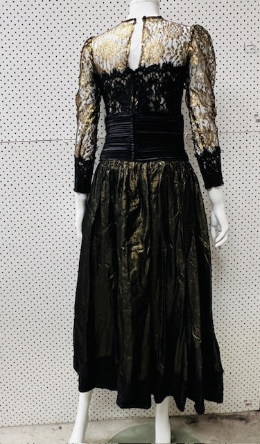 1980s vintage / EWALDO BROCK / gold lace cocktail dress / s (3900239736645923691)
