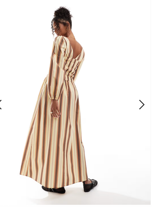 ASOS DESIGN / shirred long sleeve maxi dress in stripe / s (3900332060519270390)