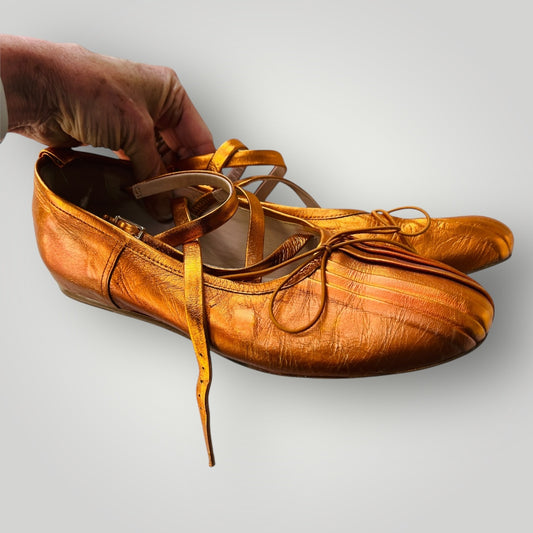 SIMONE ROCHA / gold leather ballet flats / 40 (3900753918021965920)