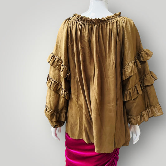 STATE OF PLAY / romantic brown blouse with ruffles / 18 (3900753953655625436)