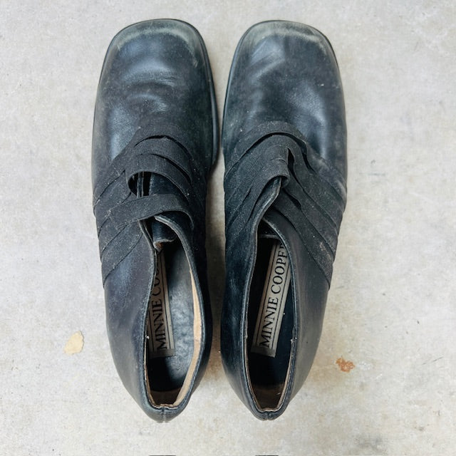 nz vintage / MINNIE COOPER / black leather shoes / 7.5 (3903166764201578771)