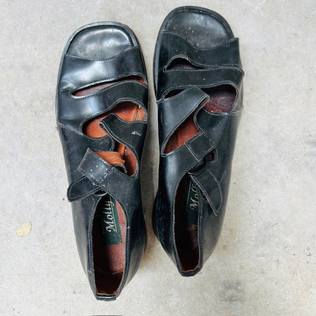 nz vintage / MOLLY N / black leather shoes / 9 (3903166777772354299)