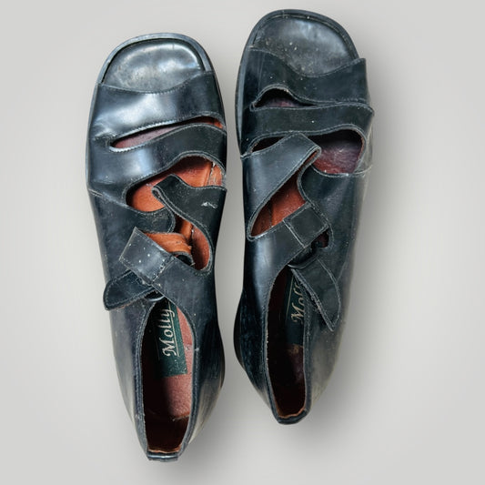 nz vintage / MOLLY N / black leather shoes / 9 (3903167123167121449)