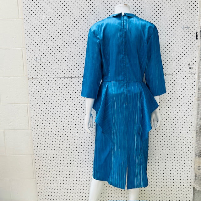 1980s nz vintage / taffeta peplum dress with peter pan collar / s (3904558591216966919)