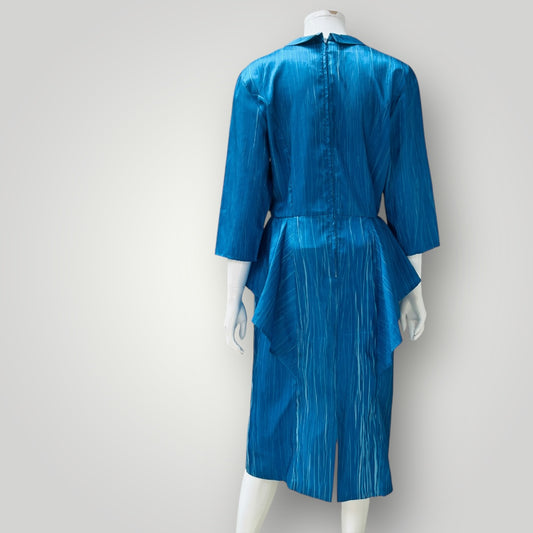 1980s nz vintage / taffeta peplum dress with peter pan collar / s (3904558906833321286)