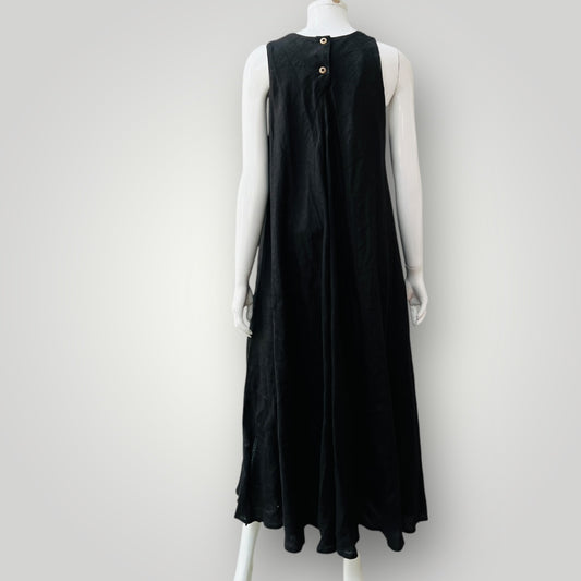 1990s nz vintage / ROSATTI / Rosaria Hall / black linen maxi dress / s (3905598924220942079)