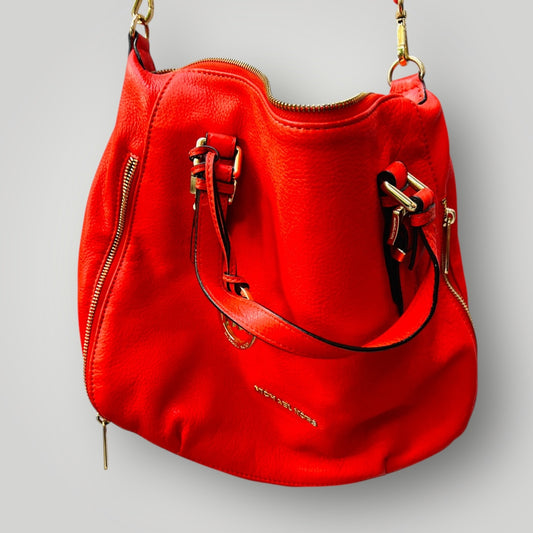 MICHAEL KORS / bright red leather hobo bag with brass fixtures (3905598934990137866)