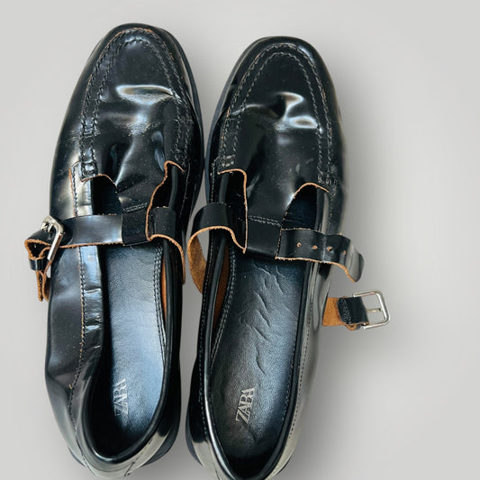 ZARA / brown black leather mary jane loafers / 41 (3905599216689367481)