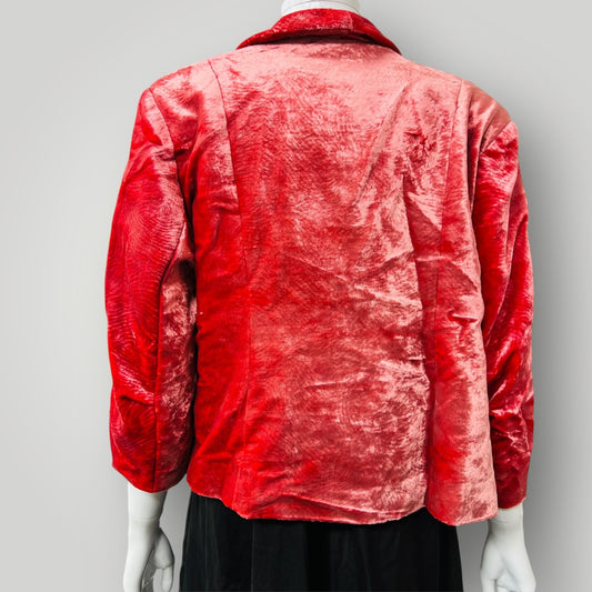 vintage / coral pink velvet brocade blazer / zoe m / m/l (3906273267166522661)