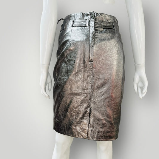STORM / metallic silver skirt / 100% leather / s (3906301837761708559)