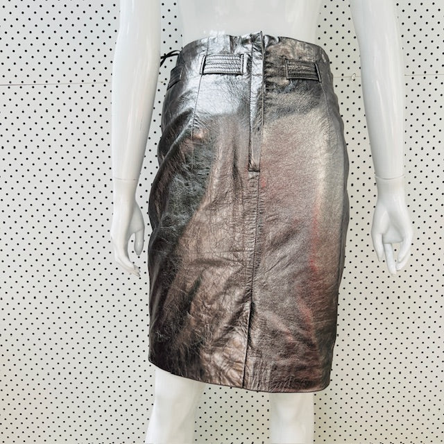 STORM / metallic silver skirt / 100% leather / s (3906301989708820315)