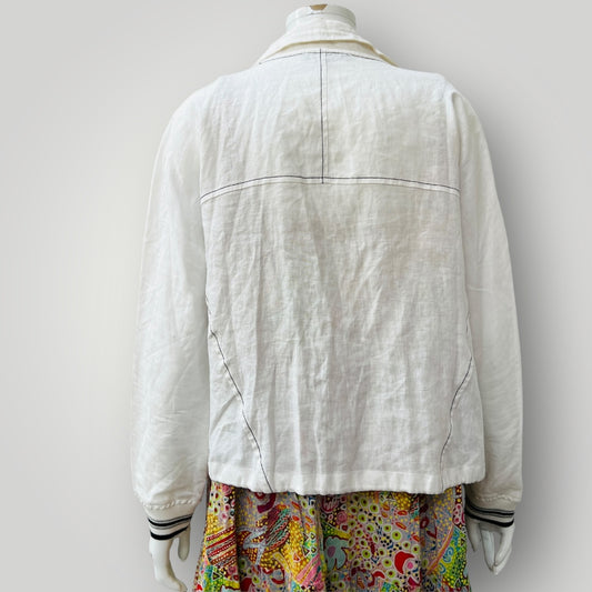 MACJAYS / white linen zip front jacket / s (3907496127812738429)