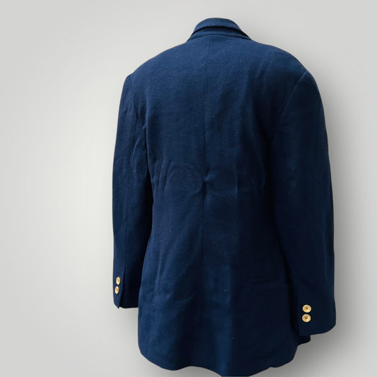 1990s vintage / SIMONA / double breasted navy wool blazer / brass buttons / 14 (3907496145945504588)