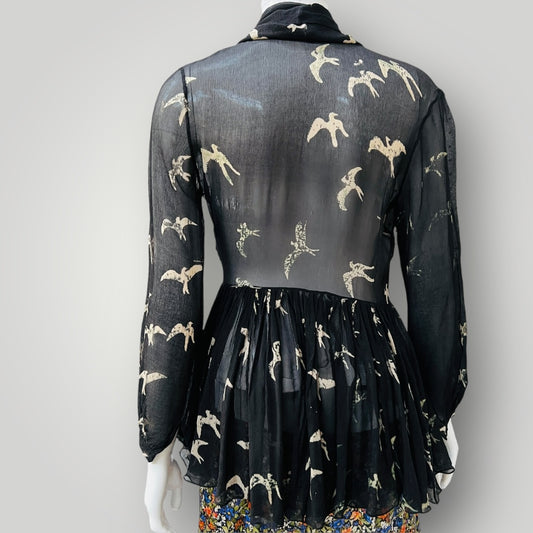 WILLOW / silk shirt with bird print / XS (3907569750396214509)